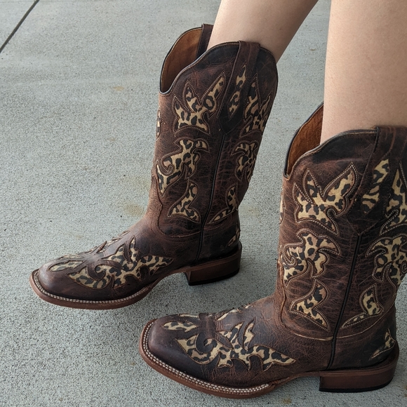 JOHNNY RINGO E1464 distressed brown leather with cheetah cowgirl boots  sz 7.5B - Picture 4 of 16